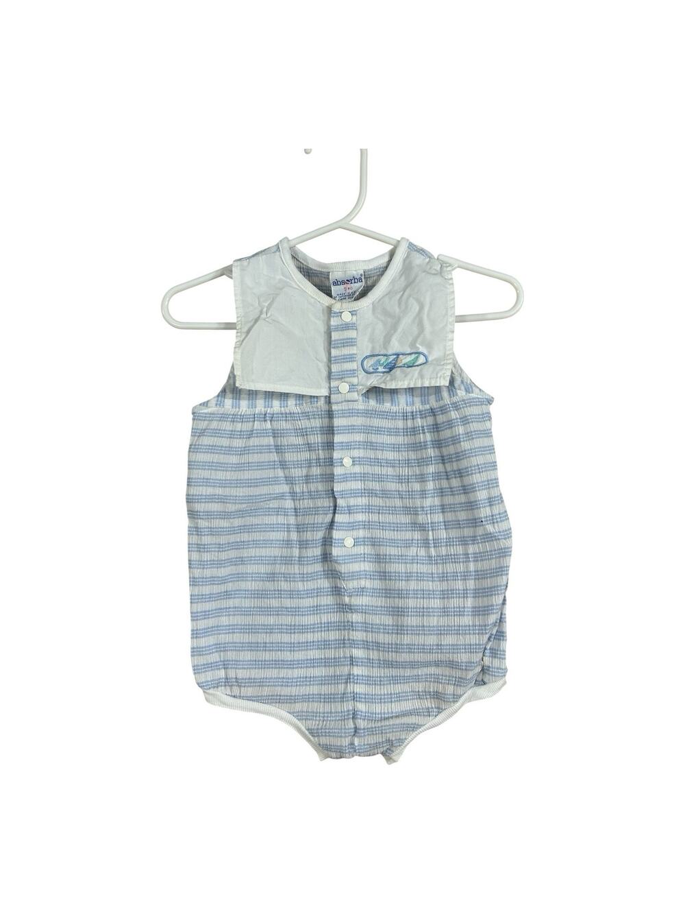 Vintage Absorba Baby Romper Blue Sailboat 9 Months Made In USA 100% Cotton